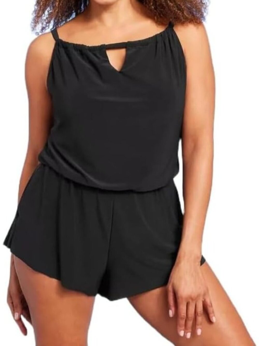 NWT Aqua Green Womens LG High Neck Swim Romper Pockets One Piece Swimsuit UPF 50